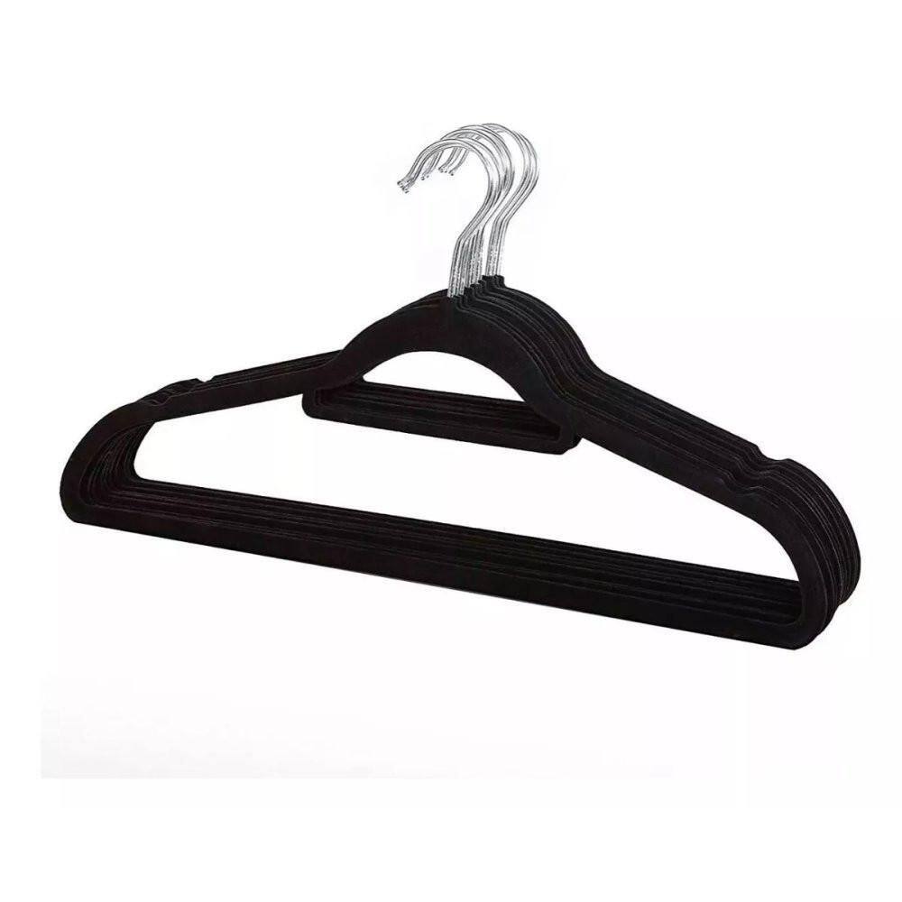 Kit 10 Unidades Cabides Slim Veludo Preto