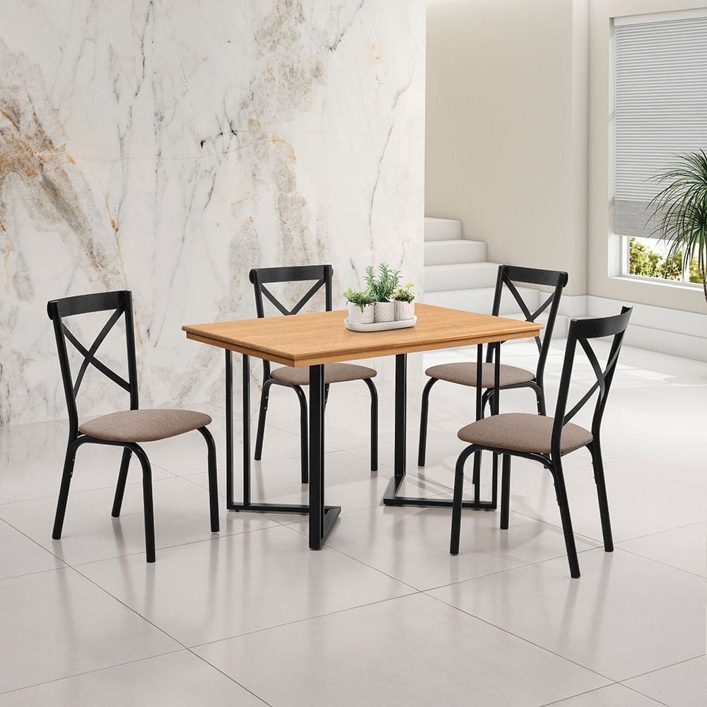 Mesa de Jantar Michigan 120cm em Madeira Maciça Imbuia Base Preta