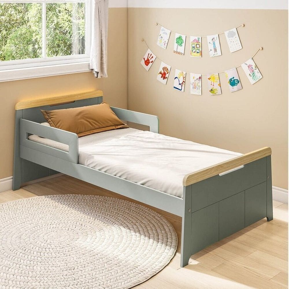 Cama Infantil com Led e Kit Grade de Proteção Petit Casatema Madeiraoriginals Verde/Mel