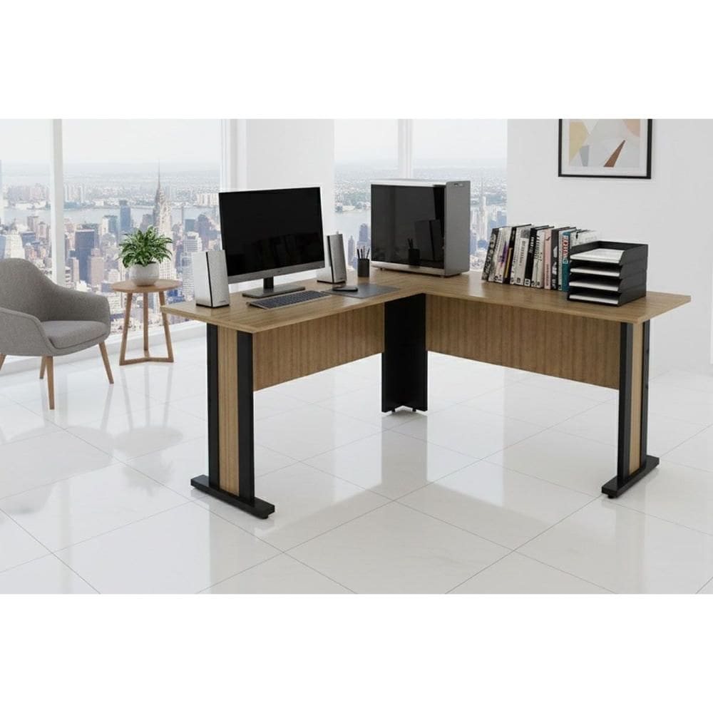 Mesa de Computador Canto ME-4195 Amêndoa/Preto - Tecno Mobili