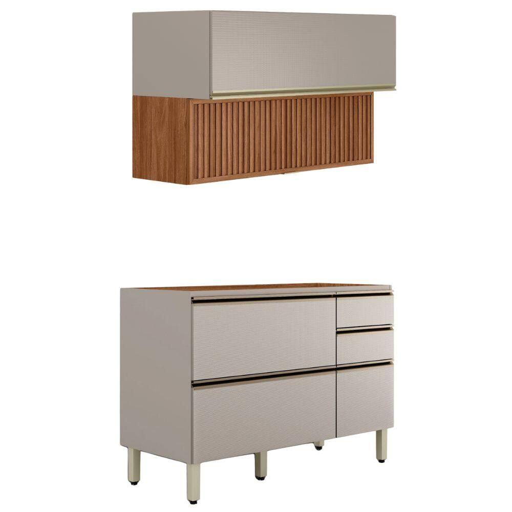 Balcao Pia e Armario Aereo 120 cm Ripado Proenca Demartez