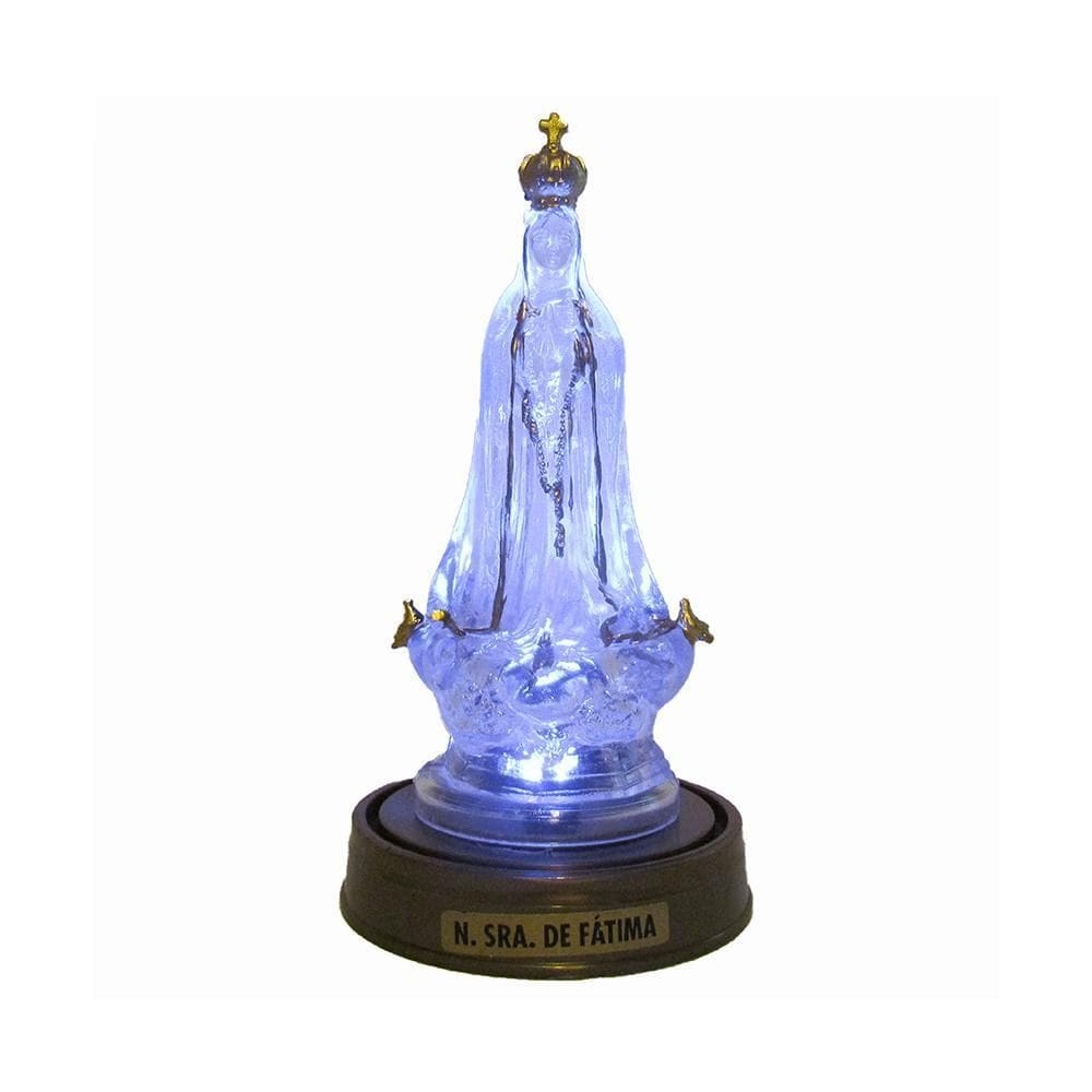 Luminária Imagem Nossa Senhora De Fátima Com Luzes Led Azul