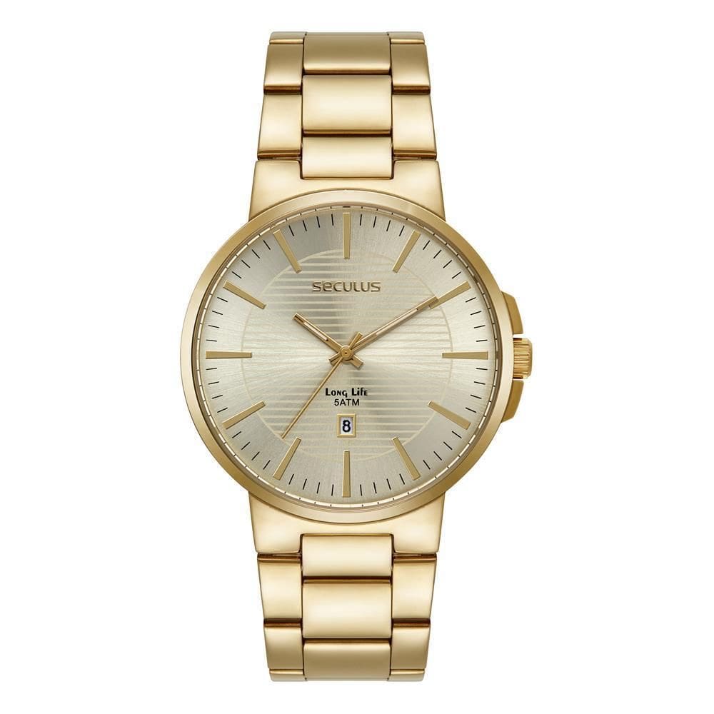 Relógio Seculus Masculino Ref: 23730Gpsvda2 Casual Dourado