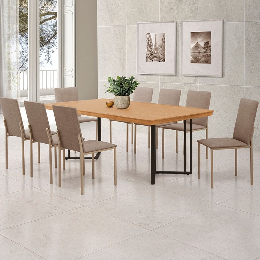 Mesa Michigan 180cm Estilo Contemporâneo com Pés de Madeira Imbuia Base Preta