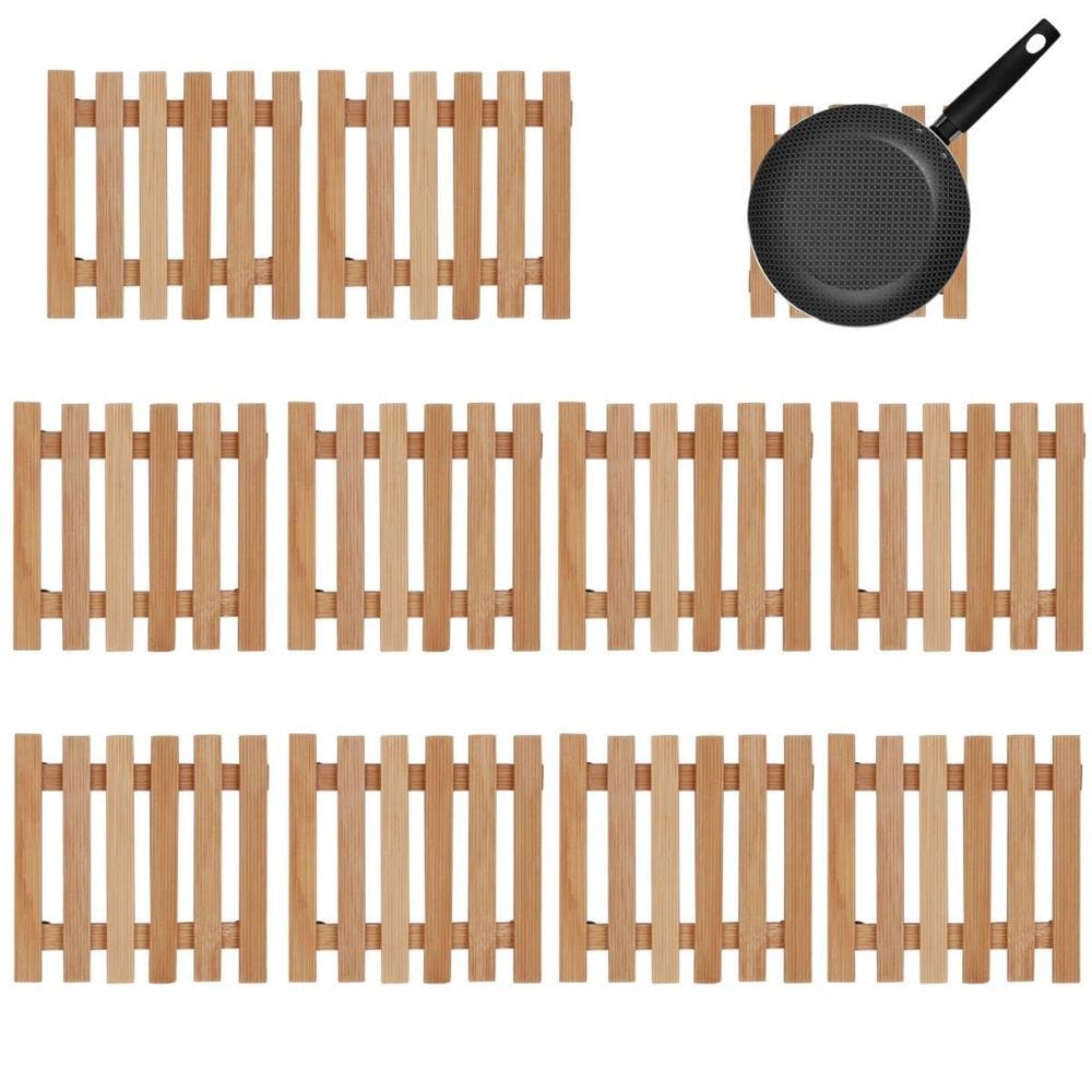 Descanso De Panela Quadrado Madeira Ripado 14,5Cm Kit 10 Un