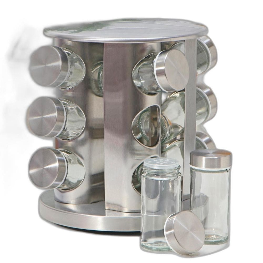 Conjunto Porta Temperos Vidro Giratório Tampa Inox Temperos