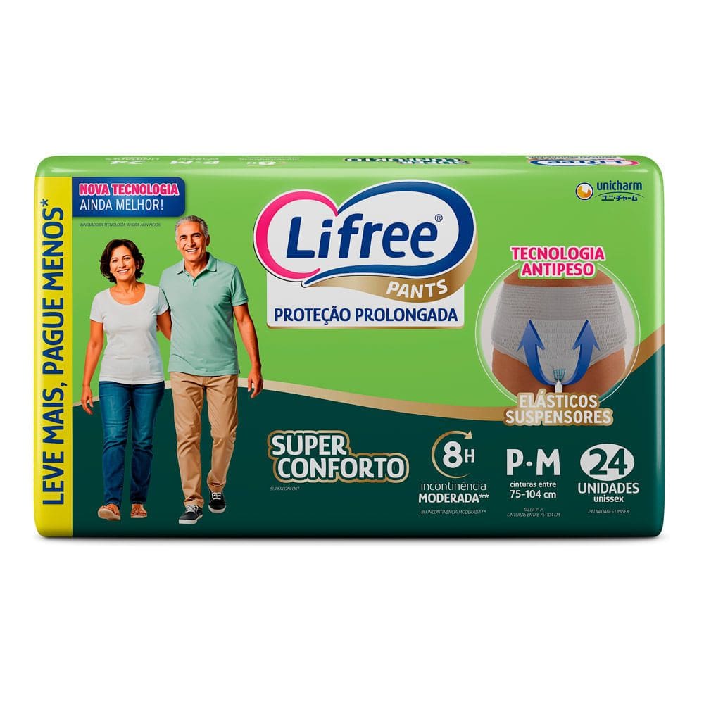 Roupa Íntima Lifree Pants Proteção Prolongada Super Conforto Tamanho P/M Unissex 24 Unidades