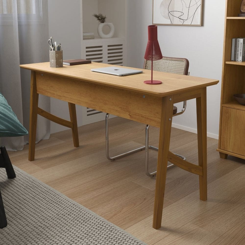 Escrivaninha Taurus 1 Gaveta MDF Pés Madeira Maciça Mesa de Estudo Aparador Moderno