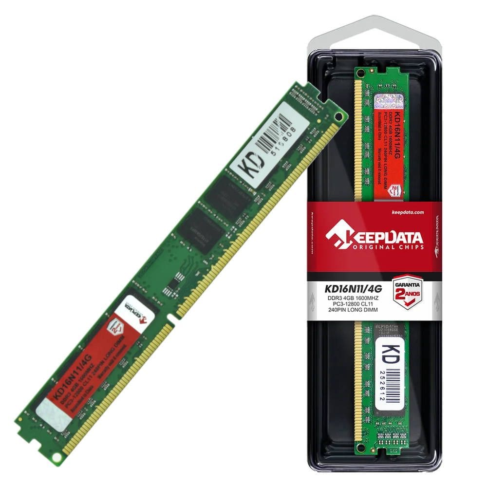 Memória RAM Desktop Keepdata KD16N11/4G, 4GB DDR3 1600MHz, PC3-12800, CL11, 1.5V, 240-Pin UDIMM