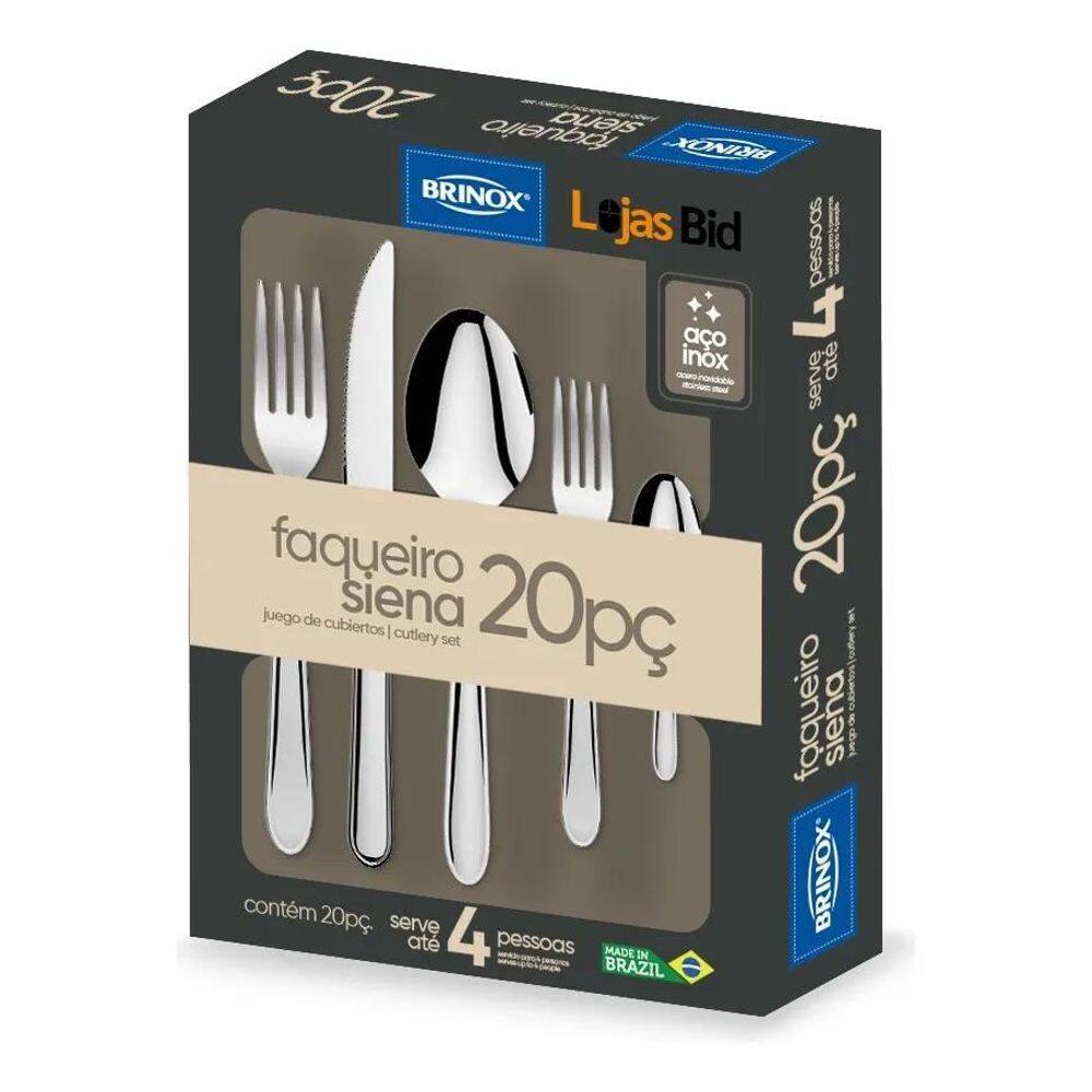 Faqueiro De Aço Inox Siena 20 Peças Brinox 5109/455 Cor Prat