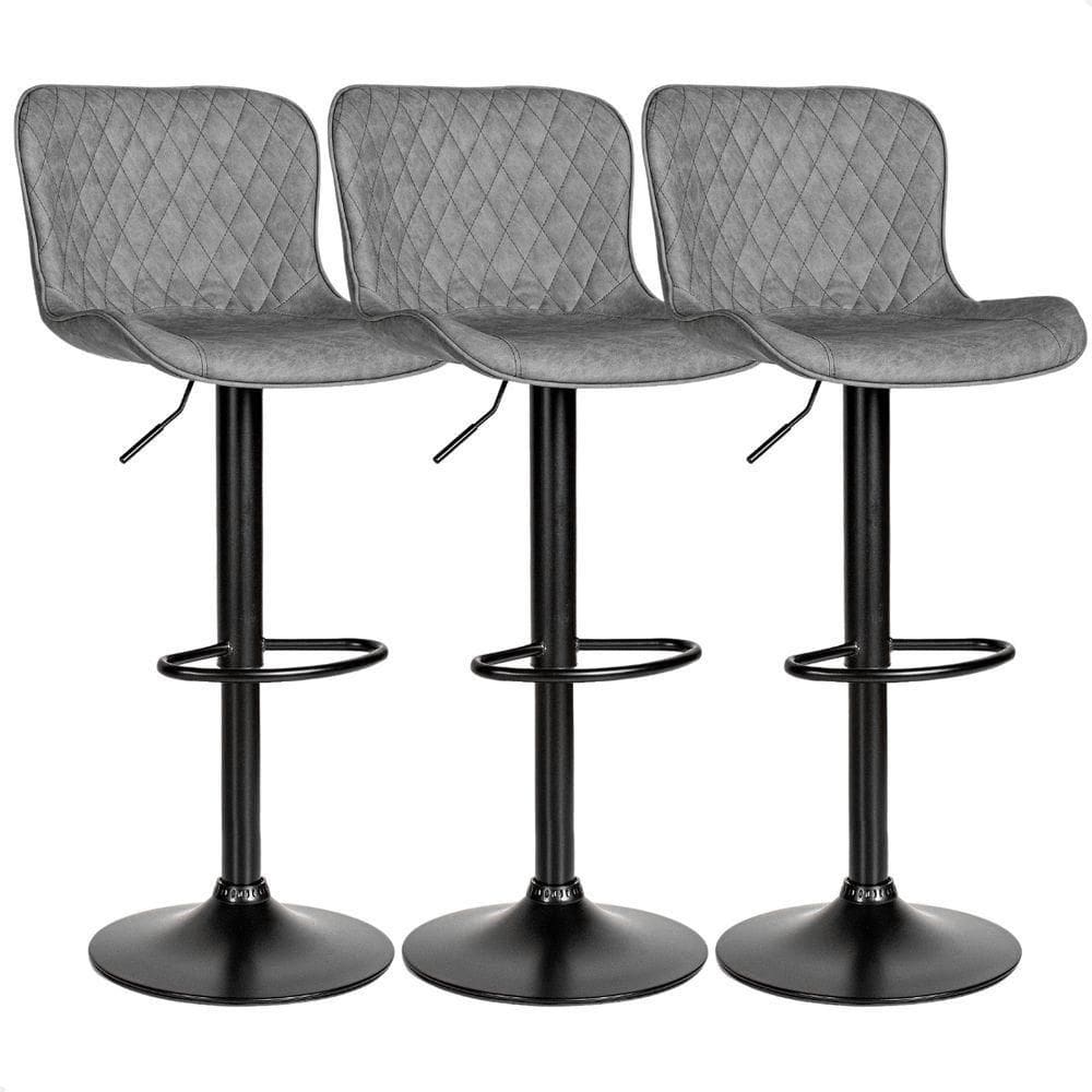 Banqueta Alta Giratória Com Encosto Cozinha Bar Kit 03 Un Cinza