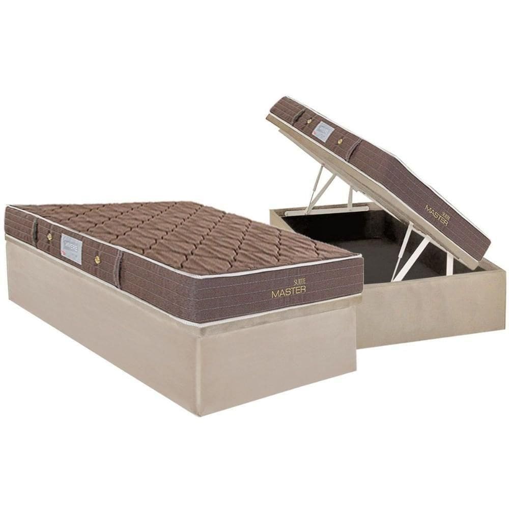 Cama Box Baú Solteiro: Colchão Molas Ensacadas Herval Bonnel Suite Master + Base Crc Suede Clean (88x188)