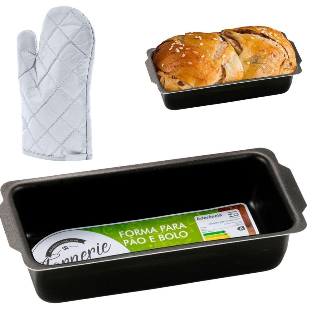 Assadeira De Pão Retangular Antiaderente 2L + Luva Térmica
