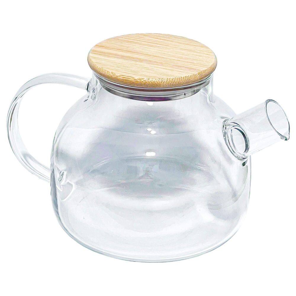 Chaleira Bule De Vidro Com Tampa Bambu 1 Litro
