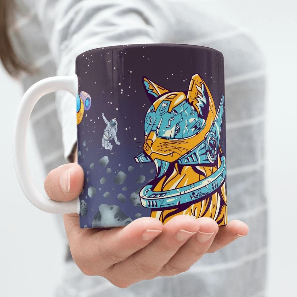 Caneca Gato Galáctico Personalizada, Porcelana 325Ml