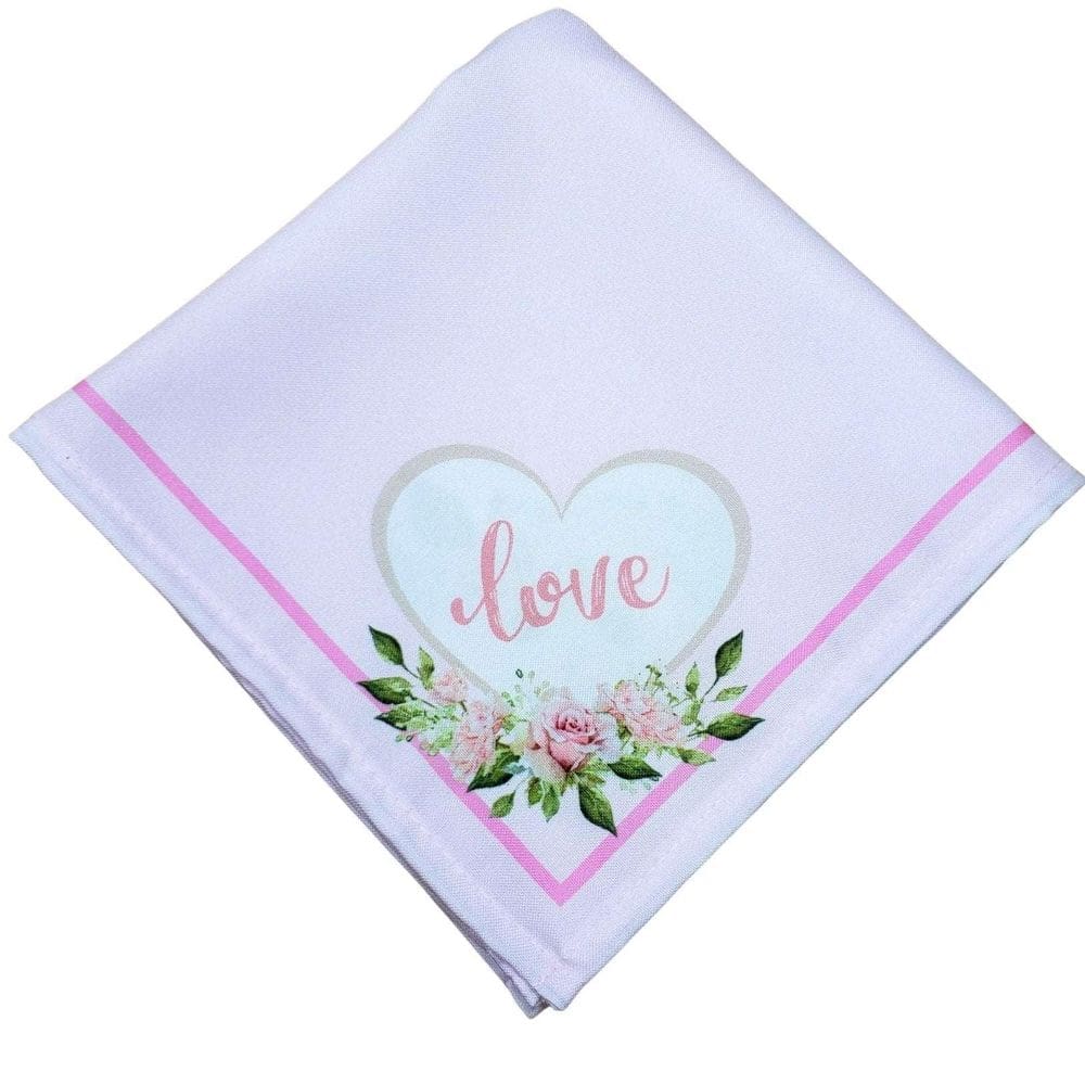 Kit 4 Guardanapos De Tecido Coração Love Rosa 40Cmx40Cm