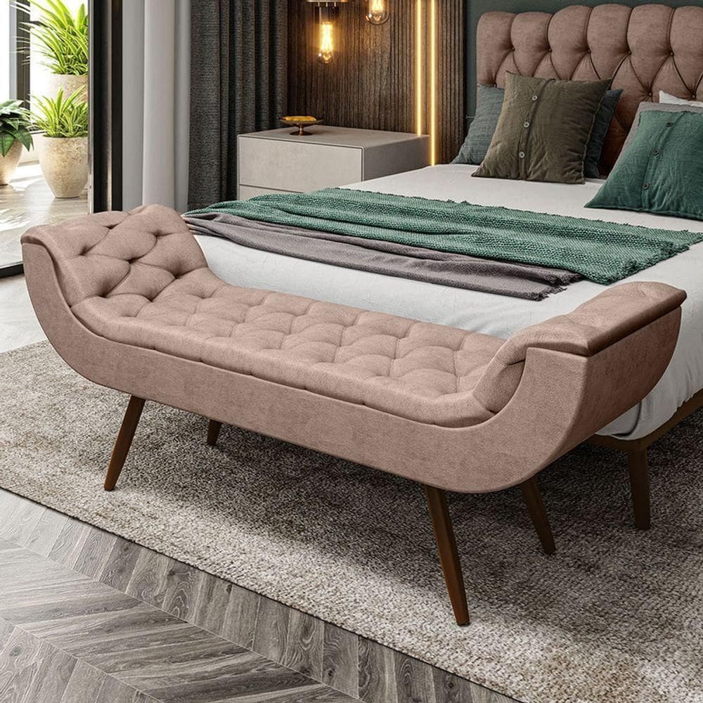 Recamier Puff Estofado Casal 140 Cm Drusa Veludo Rose