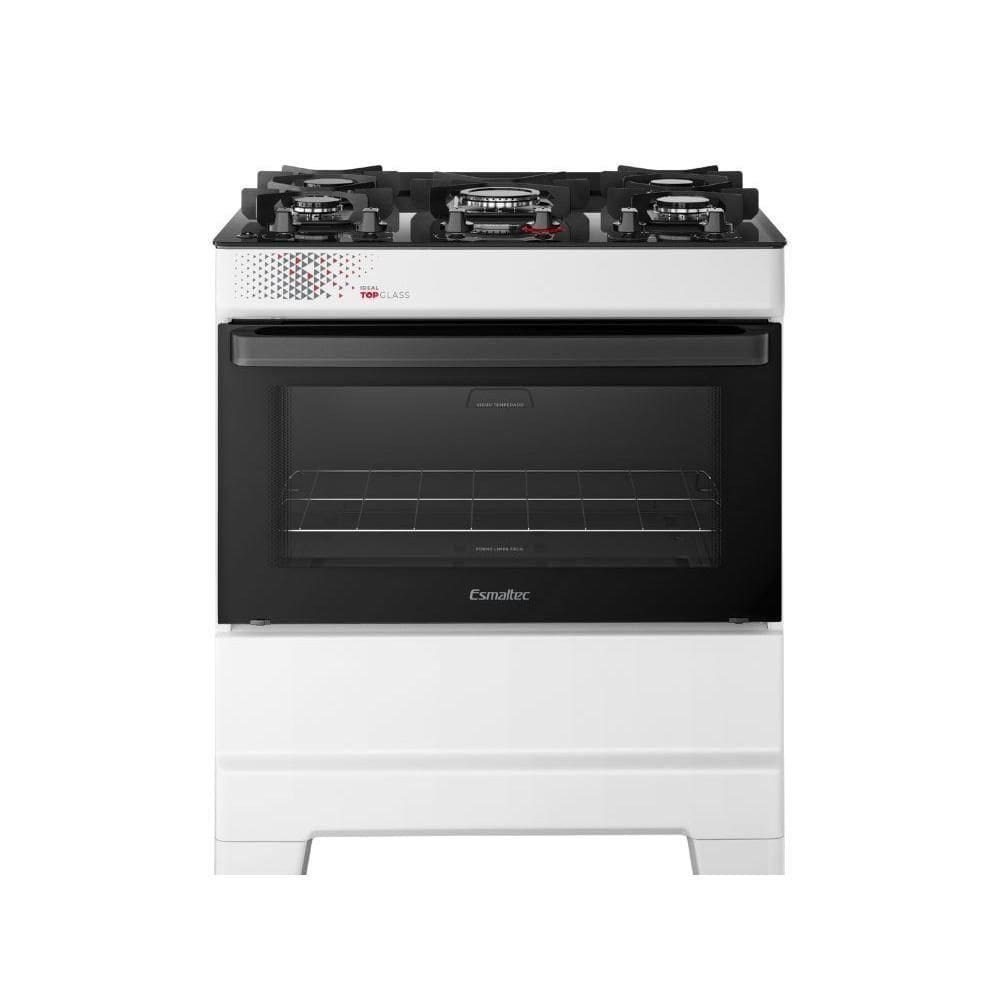 Fogão Esmaltec 5 Bocas Ideal Top Glass Mesa De Vidro Forno 84 Litros Branco T5VAB Bivolt