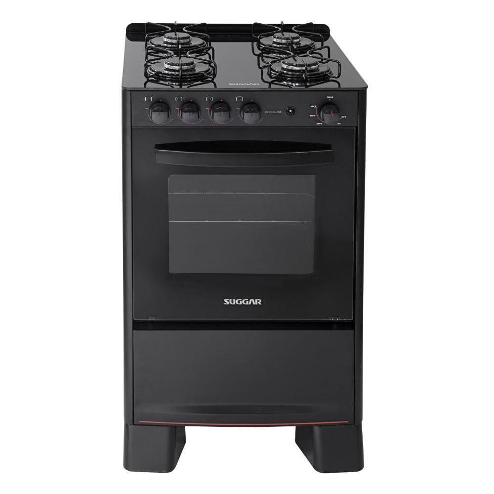 Fogão 4 Bocas Suggar Automático Mesa De Vidro Cook Glass Preto Bivolt