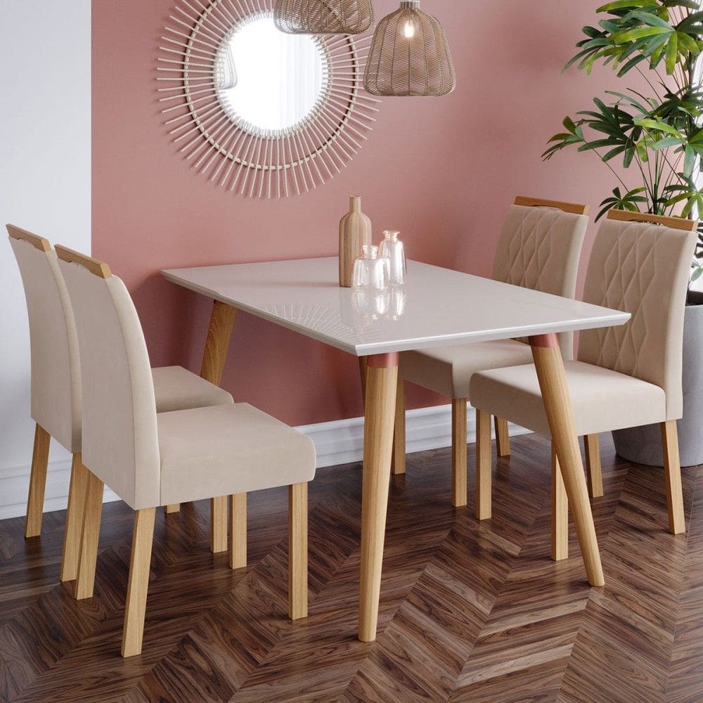 Mesa de Jantar 4 Lugares Adele Madeira/Off White/Nude 17425 - Cimol