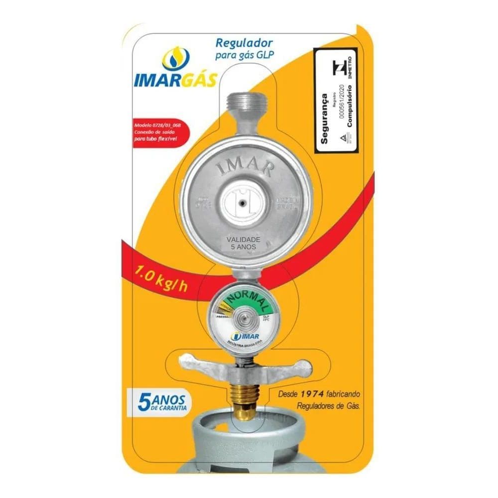 2X Regulador Registro Gás Imar Com Manômetro 1Kgh Rosca 1/2