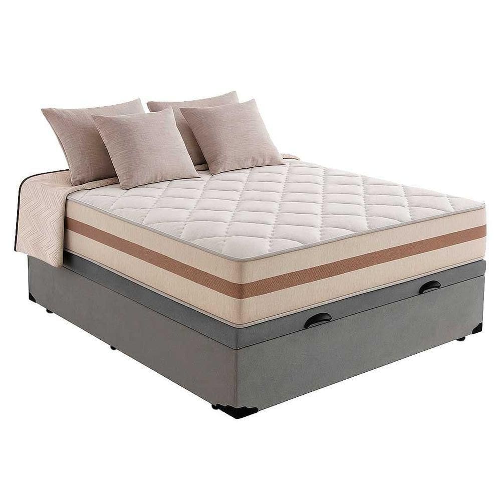 Cama Box Baú Casal 138 Suede Cinza Com Colchão Pillow Angel Molas Ensacadas 63x138x188