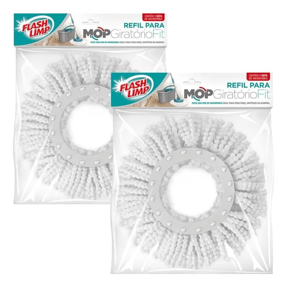 2X 2 Refil Mop Giratório Fit 5010 Flashlimp Esfregão 35Cm