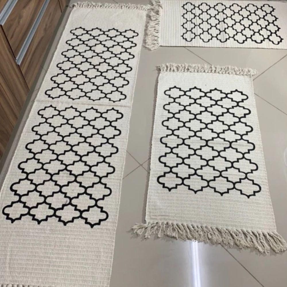 Kit 3 Passadeira Rosa De Cozinha Corredor Estampa Geométrica Tecido Grosso Tear Nozinho 100% Algodão Modelo Geométrico C