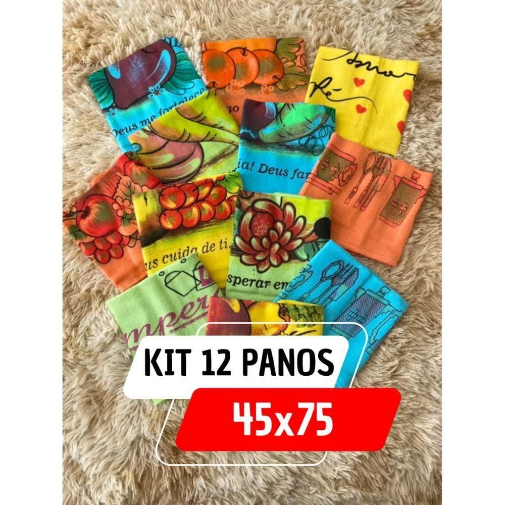 Kit 12 Pano De Prato Colorido Estampado Cobre Tudo Grande 67x87cm Com Bainha Reforçada Cozinha Copa Modelo 12 Pano De Pr