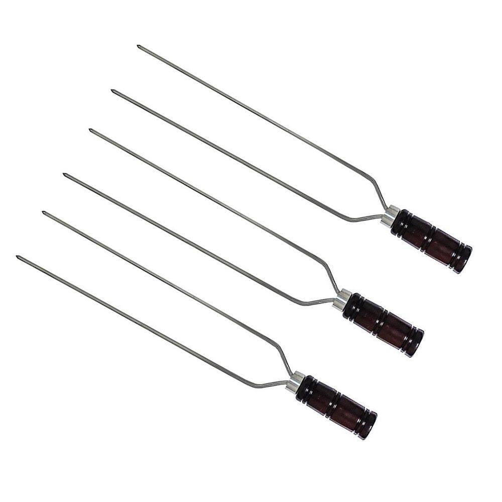 Kit 3 Espetos Duplo Para Churrasco 70Cm Cabo De Madeira