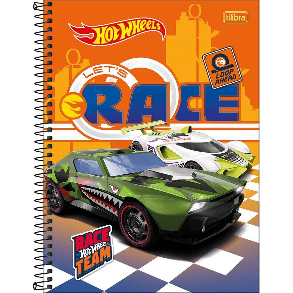 Caderno Espiral (GRANDE) Hot Wheels 80 Folhas 1 Matérias Fit Universitário - Tilibra