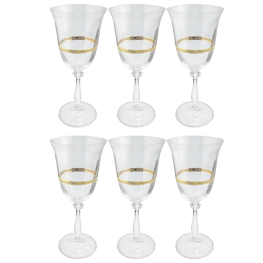 Jogo Taças Água Suco 350Ml 6 Pçs Grace Cristal Friso Dourado