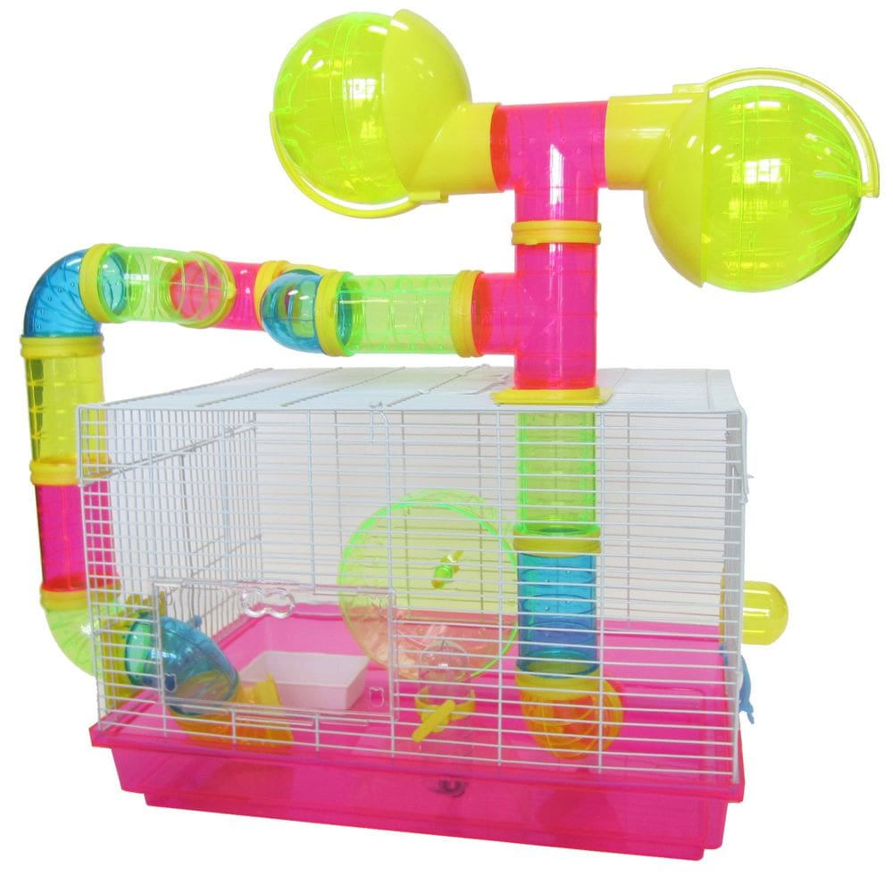 Gaiola para hamster anão e camundongos YML com tubos coloridos, rosa