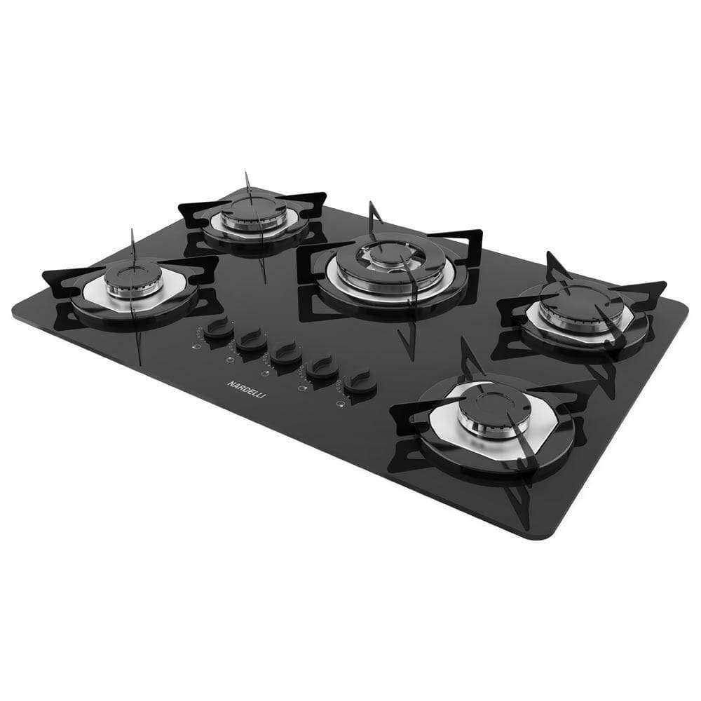 Cooktop Nardelli à Gás Ndl 5b Tc Vidro Preto Flange Inox Preto Bivolt