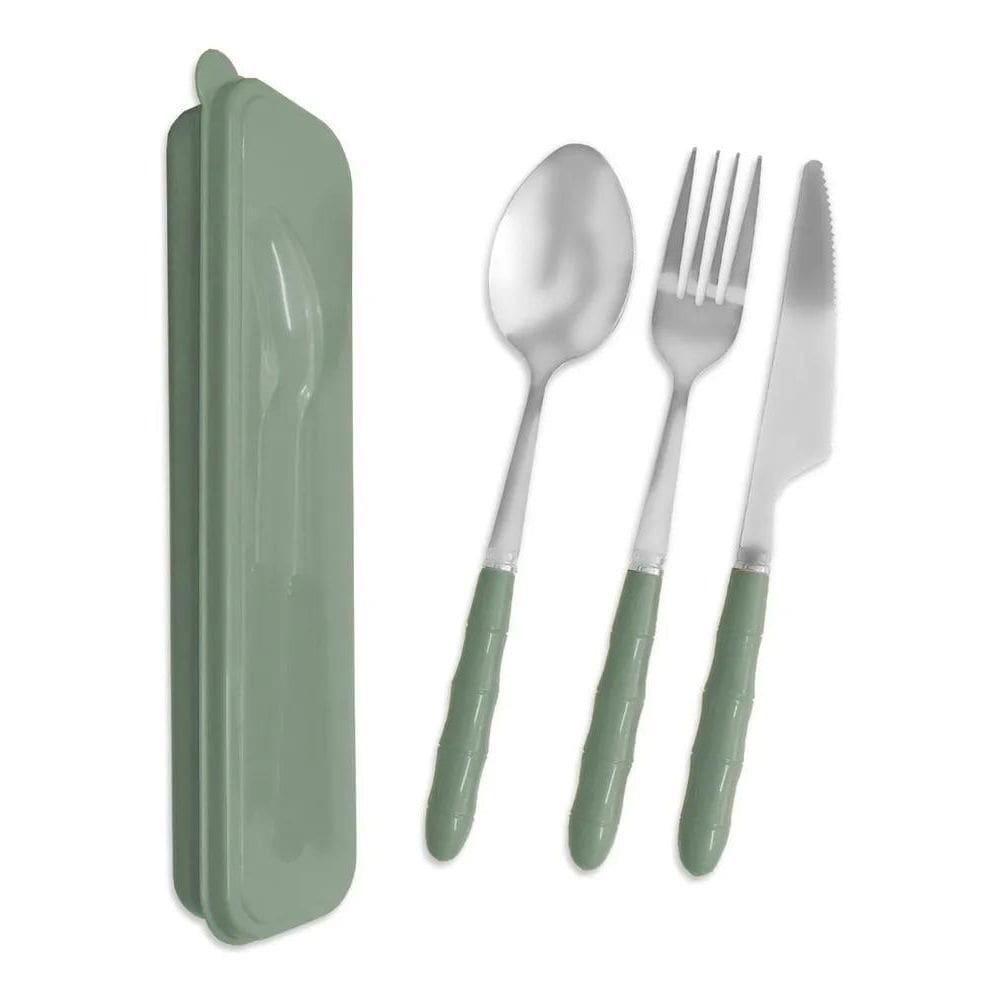 2X Kit Jogo De Talheres Inox 3 Peças Com Estojo Para Marmita