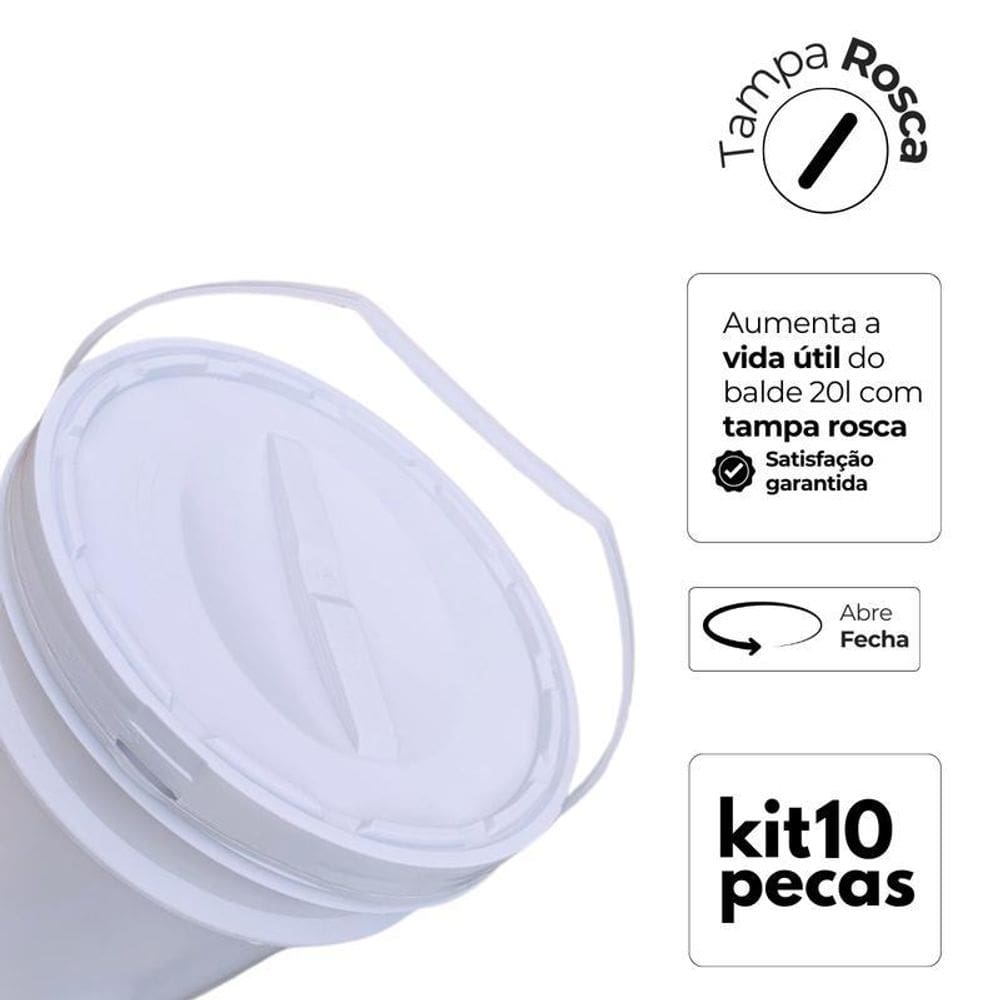 Balde Hobby 20L Alça Plástica E Tampa Rosca - Kit 10 Pçs