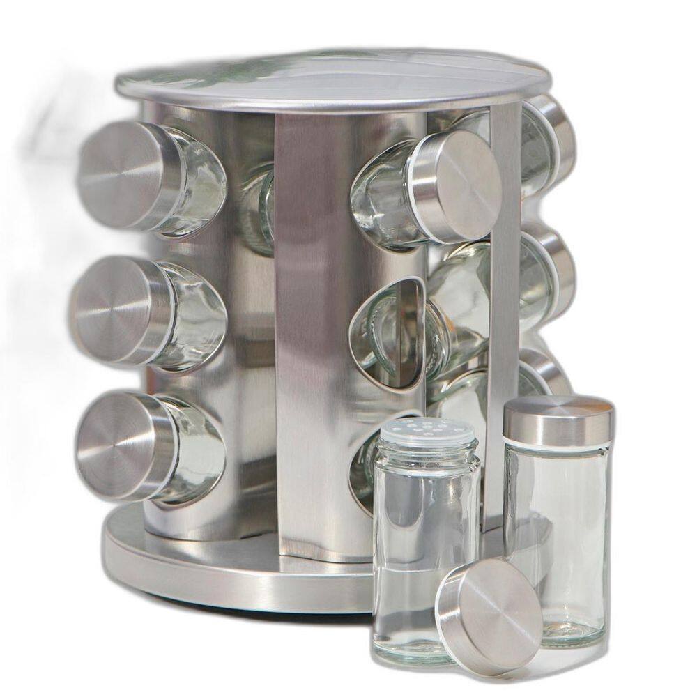 Conjunto Porta Temperos Vidro Giratório Tampa Inox Temperos