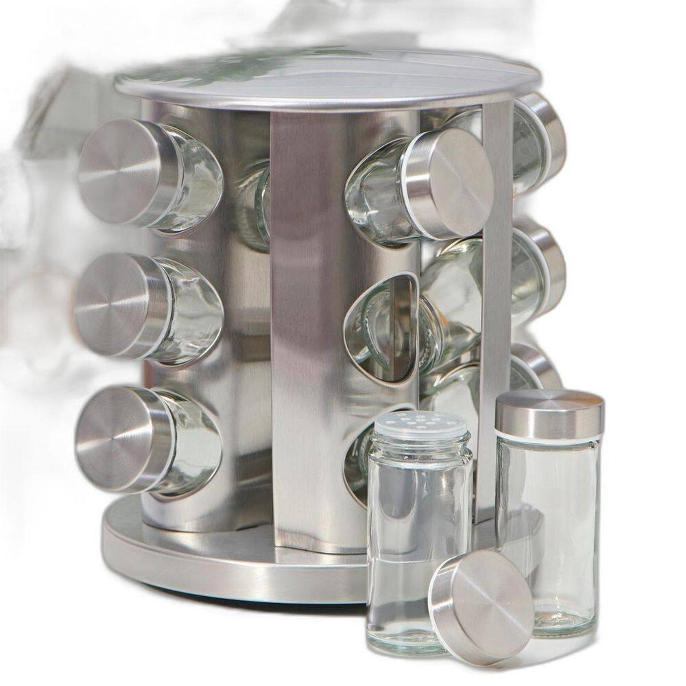 Organizador Porta Condimentos Giratório Vidro Tampa Inox