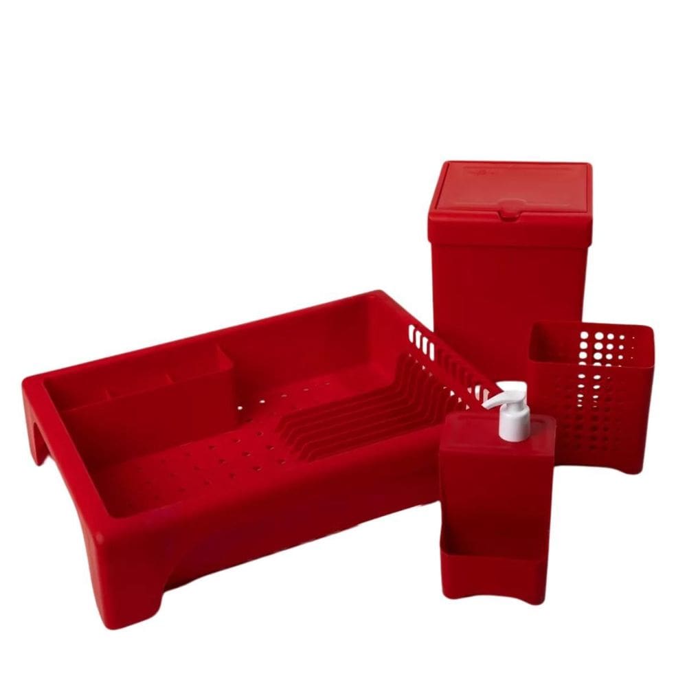 Kit Cozinha Escorredor Porta Talher Porta Detergente Lixeira