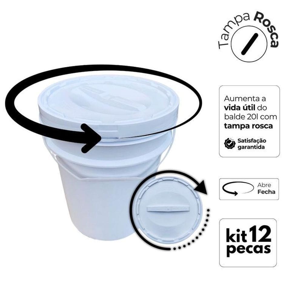Balde Para Verniz Liquido 20Le Tampa Rosca - Kit 12 Pçs