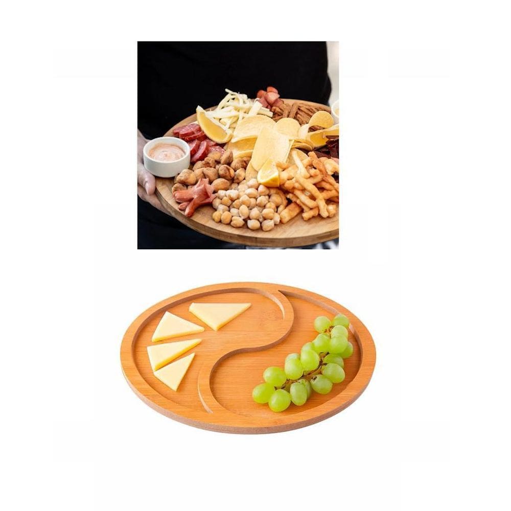 Petisqueira Tábua De Frios Redonda Madeira 2 Divisórias