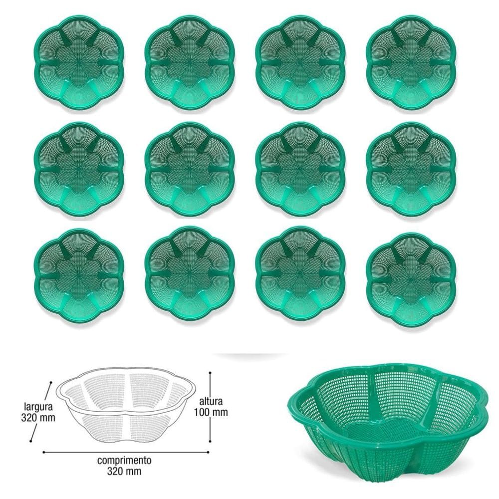 Kit 12 Cesto Fruteira De Centro De Mesa Cor Verde Plástico