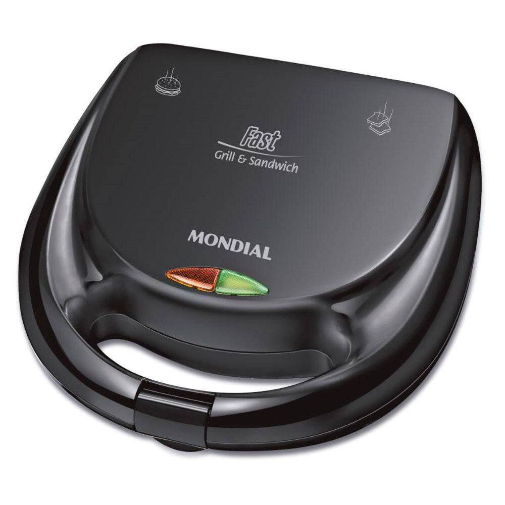 Sanduicheira Fast Grill 2 Em 1 Revestimento Mondial 750W Preto 110V