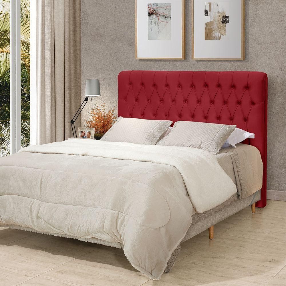 Cabeceira Cama Queen Estofada 1,60 - Inca Veludo Vermelho