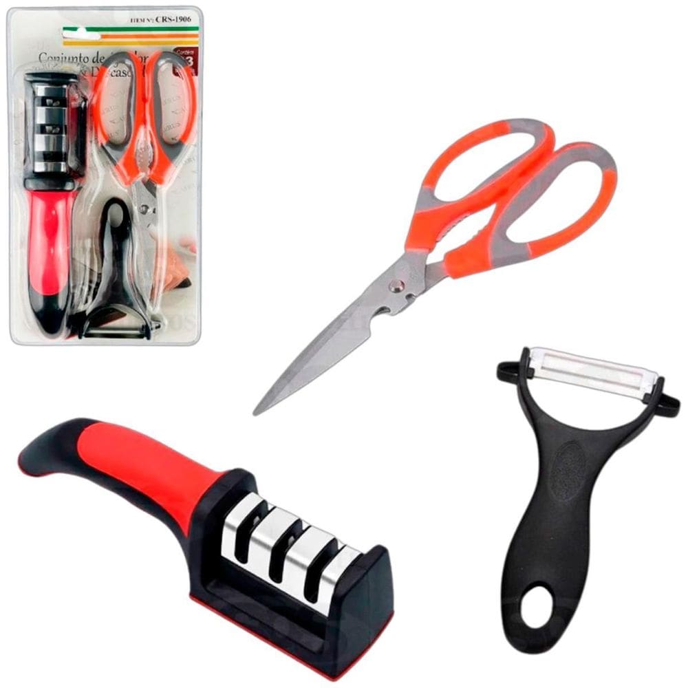 Kit Amolador Tesoura Facas E Afiador Para Churrasco