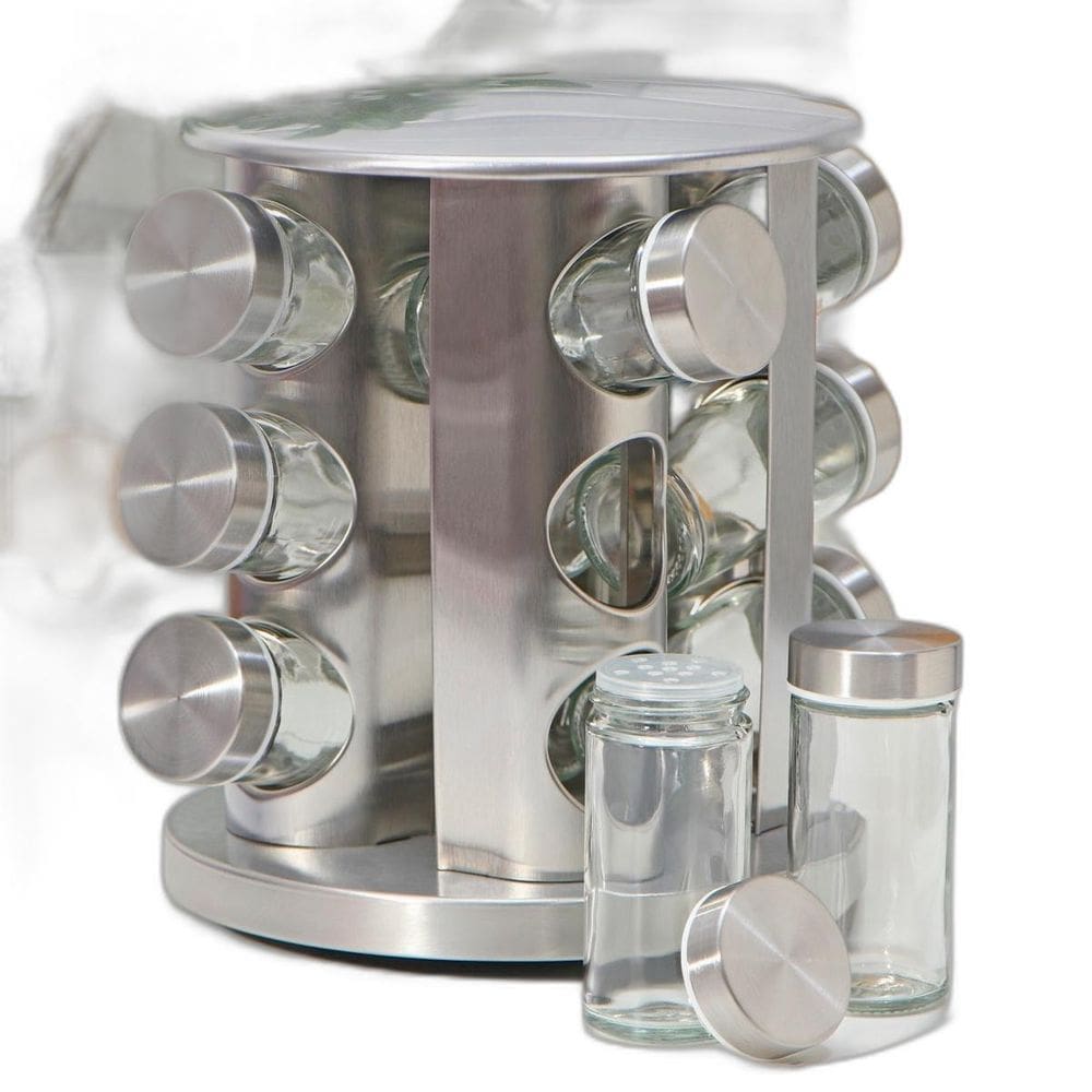 Organizador Porta Condimentos Giratório Vidro Tampa Inox