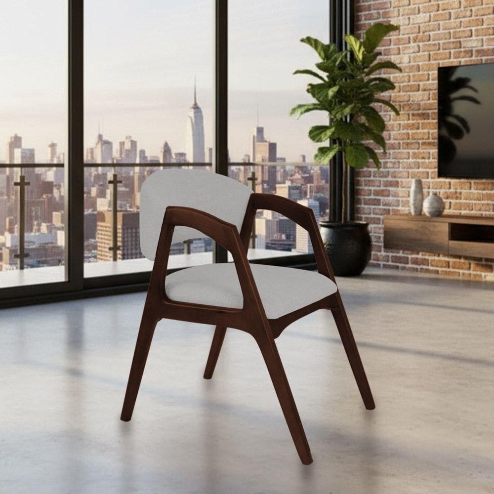 Cadeira De Jantar Estofada Gabriela Em Madeira E Mdf Castanho Linho Cinza Prata