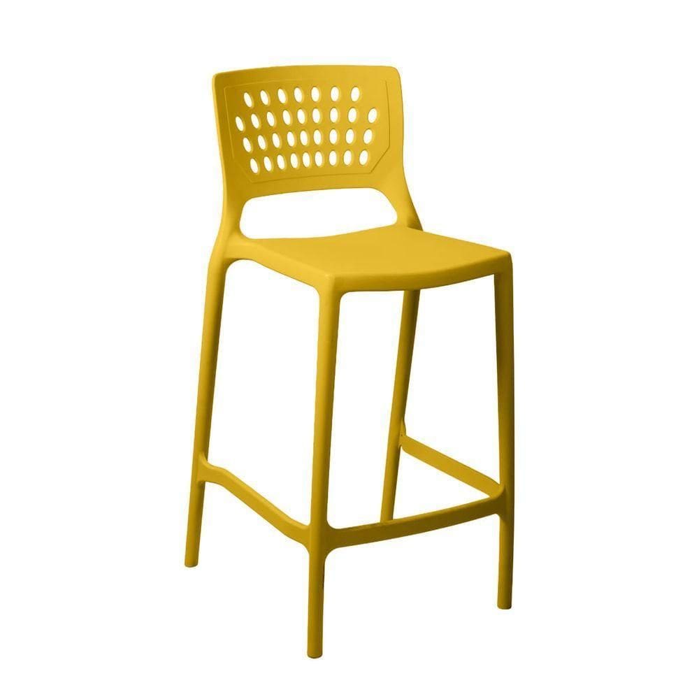 Banqueta Alta Para Bancada E Cozinha Amarela Empilhável Marte Em Polipropileno Acrilys