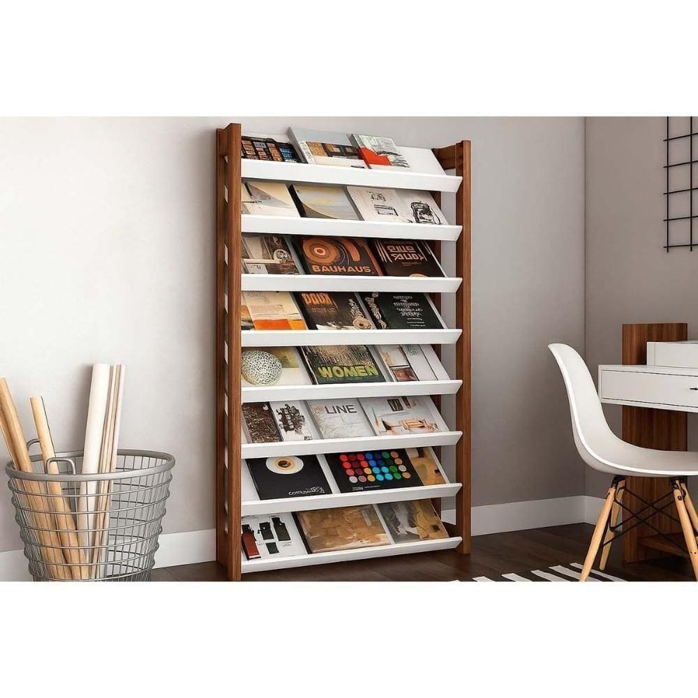 Armário Sapateira Solteiro Sapateira Az1006 C- 8 Prateleiras Branco-nogal - Tecno Mobili