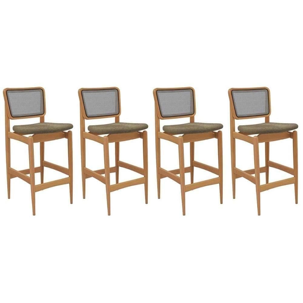 Banqueta Sala De Jantar Liz 1bmm009ca Premium Madeira Maciça Kit 4 Un Carvalho-boucle Bege Fendi-tela Bege - Kappesberg